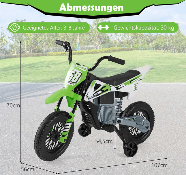 12V Kids Electric Motorcycle with Removable Training Wheels