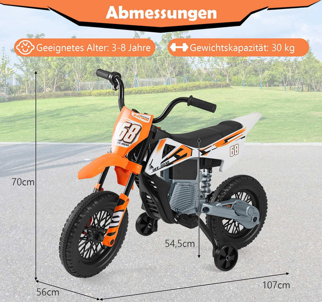 12V Kids Electric Motorcycle with Removable Training Wheels