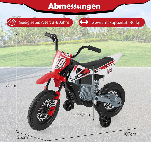 12V Kids Electric Motorcycle with Removable Training Wheels
