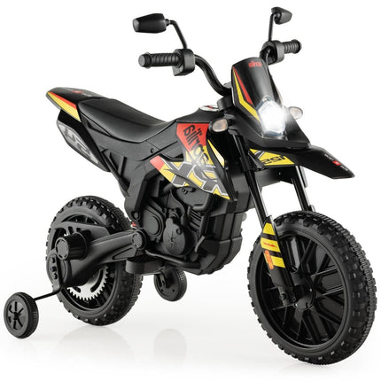 12V Kids Electric Motorcycle with Training Wheels, Black