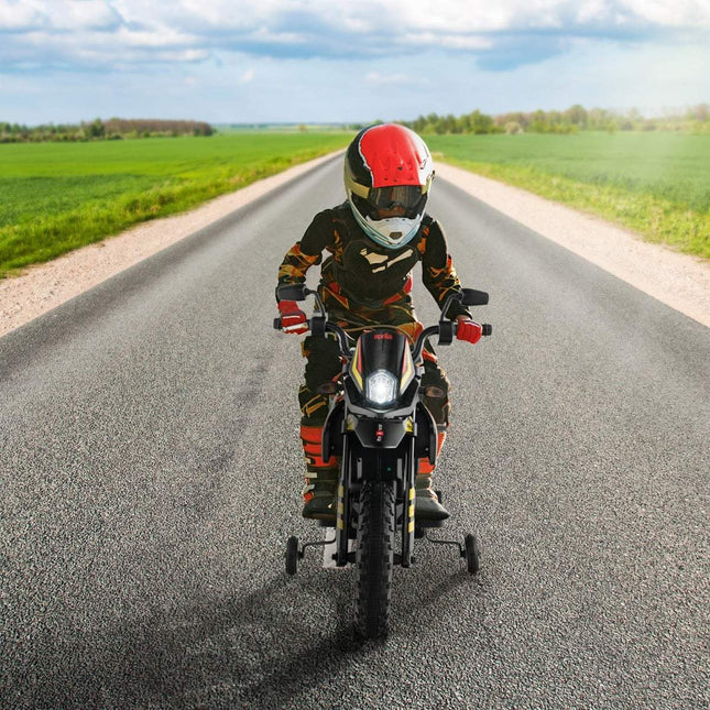 12V Kids Electric Motorcycle with Training Wheels, Black
