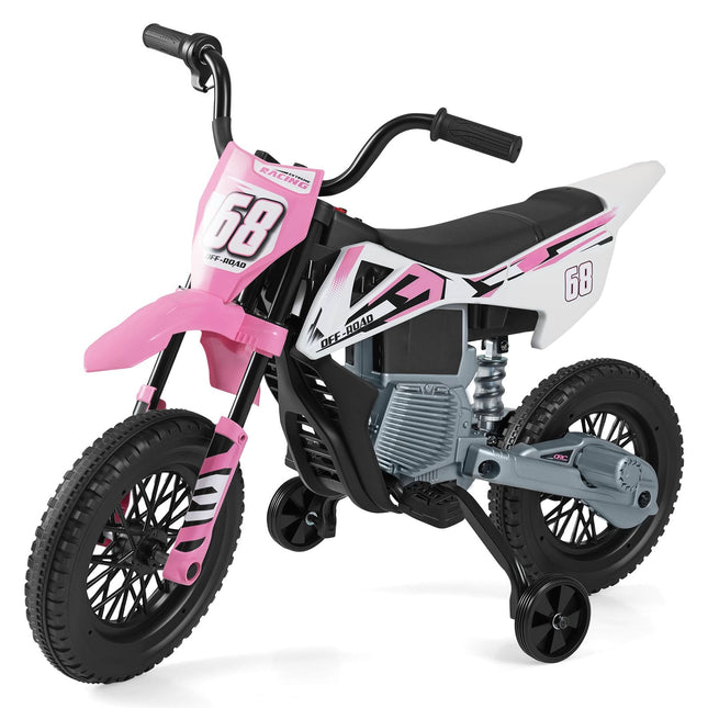 12V Kids Electric Motorcycle with Training Wheels, Pink