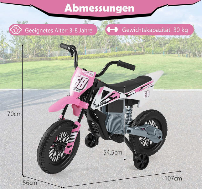 12V Kids Electric Motorcycle with Training Wheels, Pink