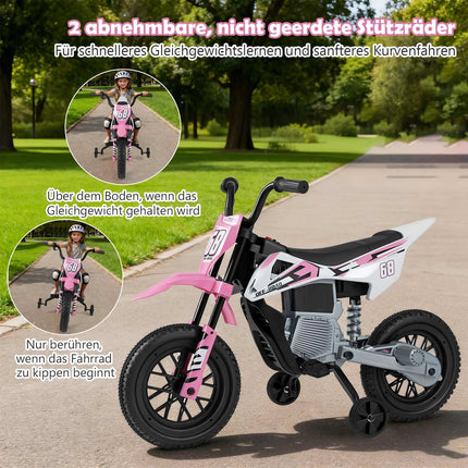 12V Kids Electric Motorcycle with Training Wheels, Pink