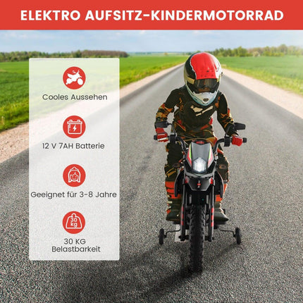 12V Kids Electric Motorcycle with Training Wheels, Red