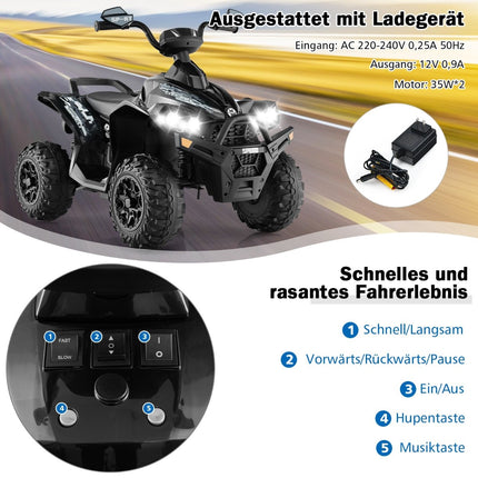 12V Kids Electric Quad with Music, Horn & LED Lights