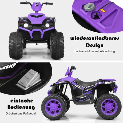 12V Kids Electric Quad with Music & Lights, Purple