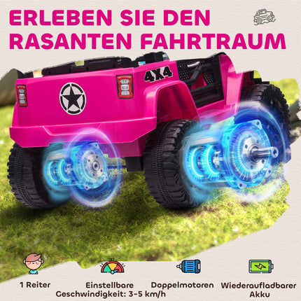12V Kids Electric Ride-On Car, Remote Control, Pink