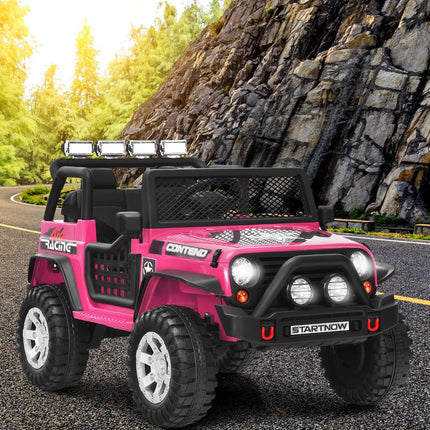 12V Kids Electric Ride-On Car, Remote, Lights, Pink
