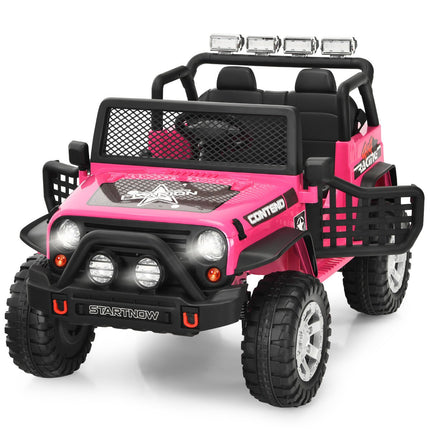 12V Kids Electric Ride-On Car, Remote, Lights, Pink