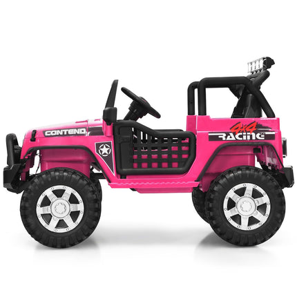 12V Kids Electric Ride-On Car, Remote, Lights, Pink