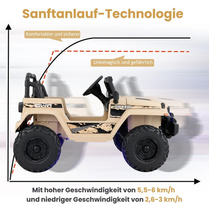 12V Kids Electric Ride-On Car with Remote & MP3, Khaki