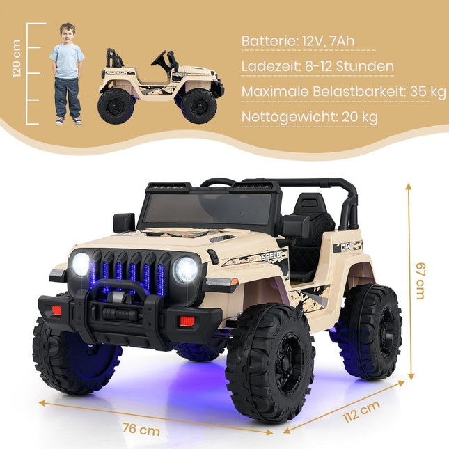 12V Kids Electric Ride-On Car with Remote & MP3, Khaki