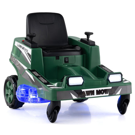 12V Kids Ride-On Mower with 360 Rotation & LED Lights