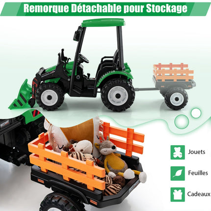 12V Kids Ride-On Tractor With Trailer, Shovel, Remote Control