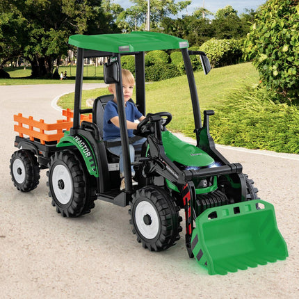 12V Kids Ride-On Tractor With Trailer, Shovel, Remote Control