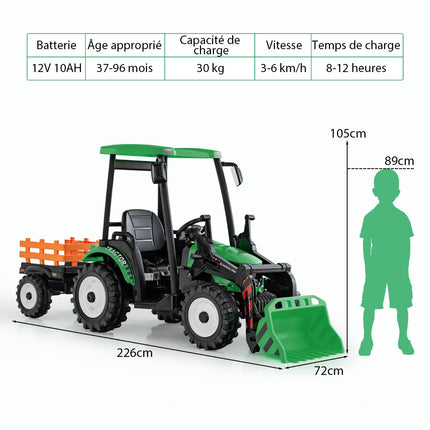 12V Kids Ride-On Tractor With Trailer, Shovel, Remote Control