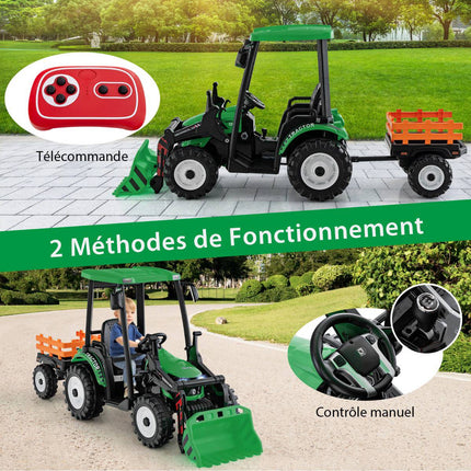 12V Kids Ride-On Tractor With Trailer, Shovel, Remote Control