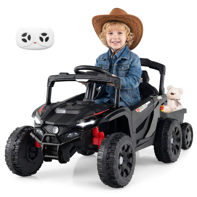 12V Kids Ride-On Tractor with Remote & Trailer, Black