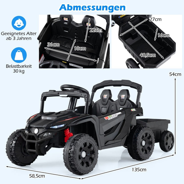 12V Kids Ride-On Tractor with Remote & Trailer, Black