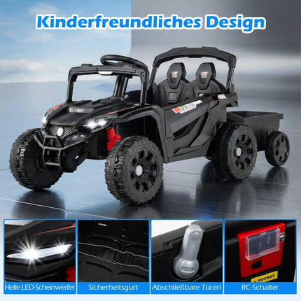 12V Kids Ride-On Tractor with Remote & Trailer, Black