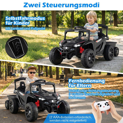 12V Kids Ride-On Tractor with Remote & Trailer, Black