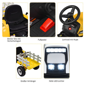 12V Kids Ride-On Tractor with Trailer, Remote Control