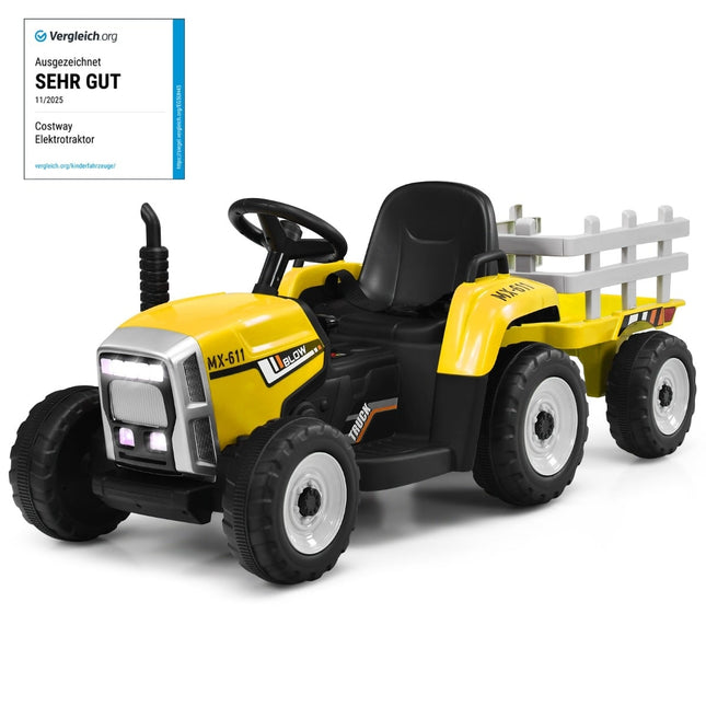 12V Kids Ride-On Tractor with Trailer – Yellow