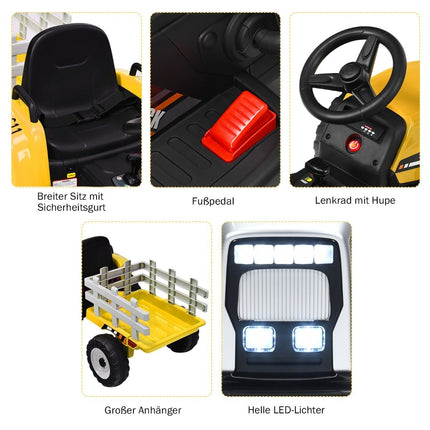 12V Kids Ride-On Tractor with Trailer – Yellow