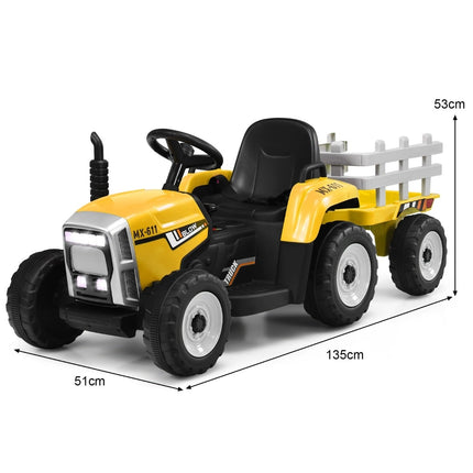 12V Kids Ride-On Tractor with Trailer – Yellow