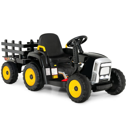 12V Kids Tractor with Detachable Trailer & Remote Control Electric Toy Car Black