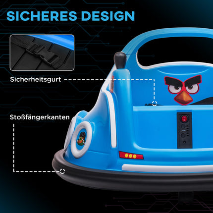 12V kinderbotsauto met 2,4 G afstandsbediening, elektrische bumper met muziek en verlichting, 1,5-3 km/u, elektrische kinderauto met 360° rotatie, voor kinderen van 3-5 jaar, blauw