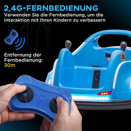 12V kinderbotsauto met 2,4 G afstandsbediening, elektrische bumper met muziek en verlichting, 1,5-3 km/u, elektrische kinderauto met 360° rotatie, voor kinderen van 3-5 jaar, blauw