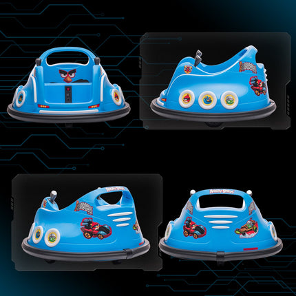 12V kinderbotsauto met 2,4 G afstandsbediening, elektrische bumper met muziek en verlichting, 1,5-3 km/u, elektrische kinderauto met 360° rotatie, voor kinderen van 3-5 jaar, blauw