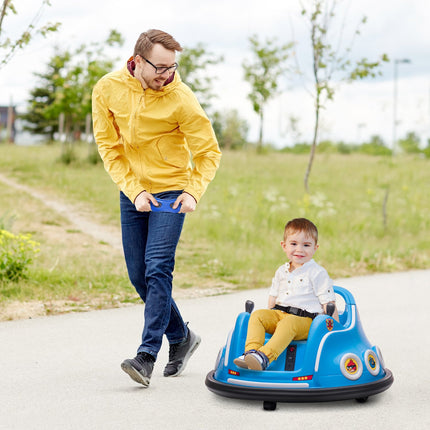 12V kinderbotsauto met 2,4 G afstandsbediening, elektrische bumper met muziek en verlichting, 1,5-3 km/u, elektrische kinderauto met 360° rotatie, voor kinderen van 3-5 jaar, blauw