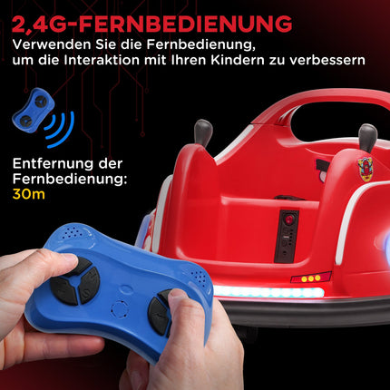 12V kinderbotsauto met 2,4 G afstandsbediening, elektrische bumper met muziek en verlichting, 1,5-3 km/u, elektrische kinderauto met 360° rotatie, voor kinderen van 3-5 jaar, rood