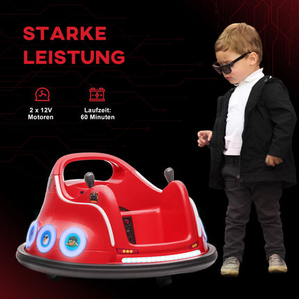 12V kinderbotsauto met 2,4 G afstandsbediening, elektrische bumper met muziek en verlichting, 1,5-3 km/u, elektrische kinderauto met 360° rotatie, voor kinderen van 3-5 jaar, rood