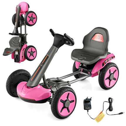 12V children's electric go-kart with LED & 2-way adjustable steering wheel & seat lights pink