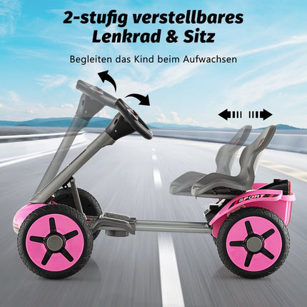 12V children's electric go-kart with LED & 2-way adjustable steering wheel & seat lights pink