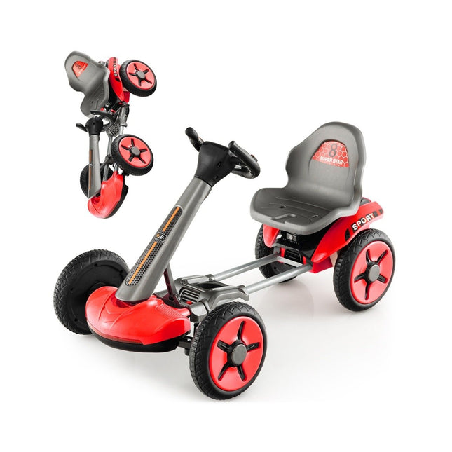 12V children's electric go-kart with LED & 2-way adjustable steering wheel & seat lights red