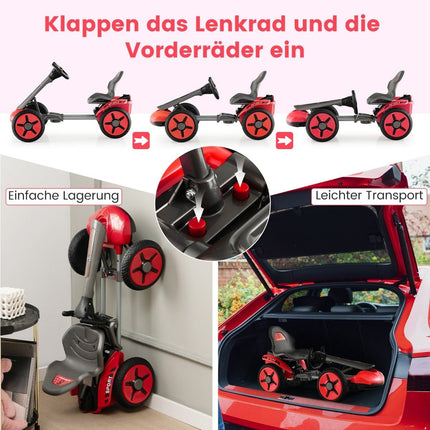 12V children's electric go-kart with LED & 2-way adjustable steering wheel & seat lights red