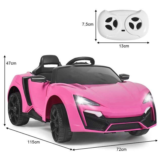 12V electric children's car with shock absorber spring remote control & music & soft start & horn & LED lights pink