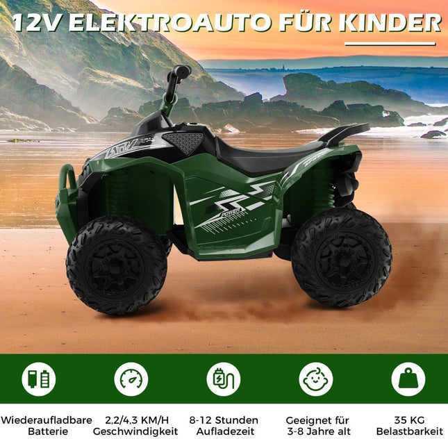 12V electric children's quad with 2.2/4.3 KM/H speed &amp; Horn, music &amp; LED lights electric quad green