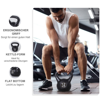 12 kg Sand-Filled Kettlebell, Black, Plastic, Beginner-Friendly