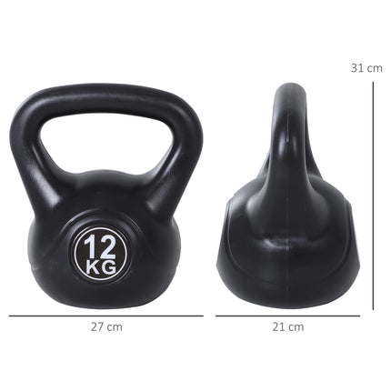 12 kg Sand-Filled Kettlebell, Black, Plastic, Beginner-Friendly