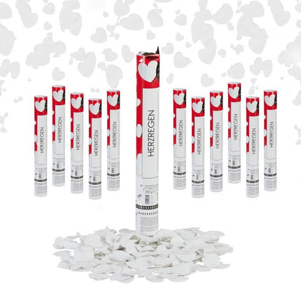12x Party Popper White Hearts