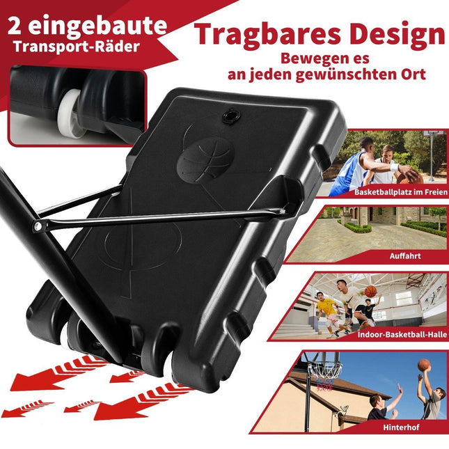 130 - 305 cm basketball stand with net & 2 wheels, height adjustable black