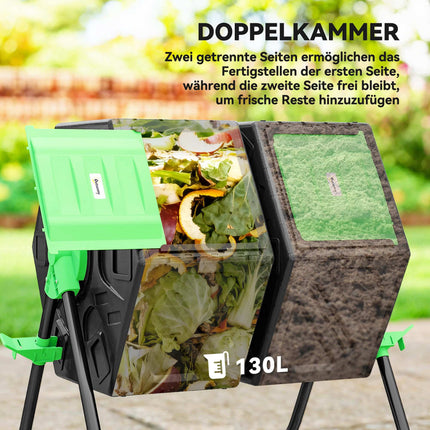 130L Dual Chamber Compost Bin with 24 Vent Holes