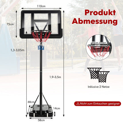 130 cm - 305 cm height-adjustable basketball hoop with stand & 2 wheels basket stand black