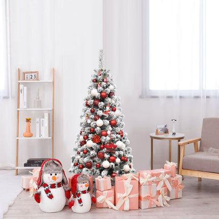 135 cm Artificial Pencil Christmas Tree with Snow, 150 LEDs